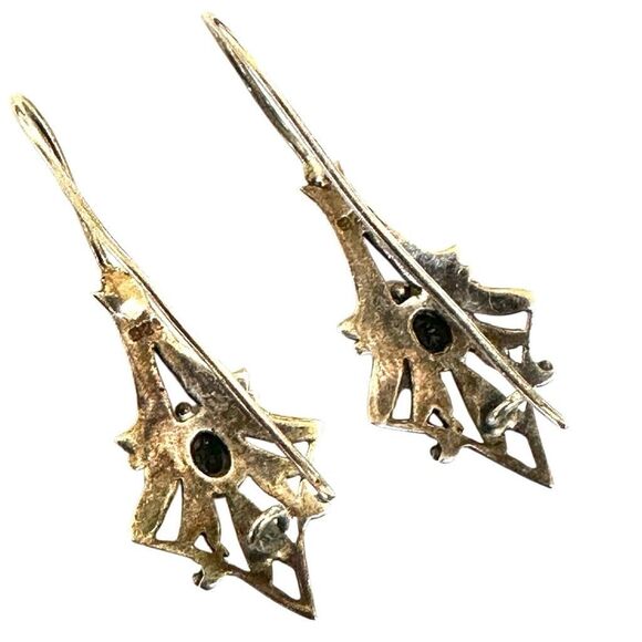 Art Deco Onyx and Marcasite Sterling silver earrings - Picture 7 of 9